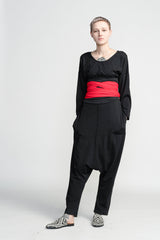 Dark Grey and Red Wrap Obi Belt