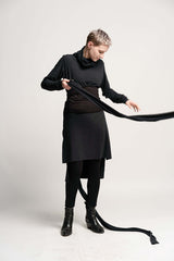 Black and Dark Grey Wrap Obi Belt
