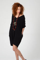 Loose Black Dress, Women Oversize Boho Dress, Short Black Dress, Lycra Bohemian Dress with Pockets, Urban Tunic Top, Casual / Evening Dress