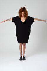 Loose Black Dress, Women Oversize Boho Dress, Short Black Dress, Lycra Bohemian Dress with Pockets, Urban Tunic Top, Casual / Evening Dress