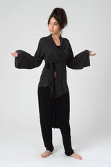 Kimono Cardigan, Gray Wrap Top, Women's Boho Kimono Top, Wrap Cardigan, Bell Sleeve Top, Boho Kimono, Long Sleeves Cardigan, Asymmetric Top