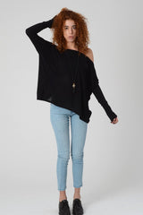 Black Tops, Long sleeve Top, Boat Neck Top, Oversize Wide Neck Shirt, Women's Loose Black Blouse, Black Women's Tops, Off Shoulder Blouse