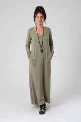V Neck Dress, Green Maxi Dress, Kurta Dress, Women's Oversize Maxi Dress, Loose Khaki Dress, Long sleeve Dress, Summer Dress, Spring Fashion
