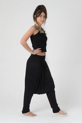 Black Woman's Lycra Harem Pants, Boho Drop-Crotch Pants, Man's Hippie Harem Trousers, Festival Pants wear, Unisex Black Lycra Harem Trousers