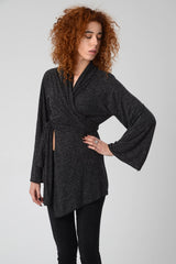 Kimono Cardigan, Gray Wrap Top, Women's Boho Kimono Top, Wrap Cardigan, Bell Sleeve Top, Boho Kimono, Long Sleeves Cardigan, Asymmetric Top