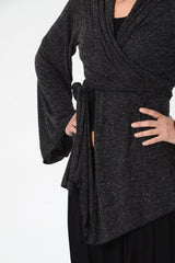 Kimono Cardigan, Gray Wrap Top, Women's Boho Kimono Top, Wrap Cardigan, Bell Sleeve Top, Boho Kimono, Long Sleeves Cardigan, Asymmetric Top