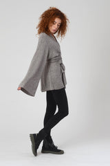 Boho Japanese Kimono, Light Gray Kimono, Long Sleeve Cardigan, Asymmetrical Top, Women's Kimono Top, Bell Sleeves Kimono Wrap Top