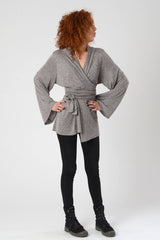 Boho Japanese Kimono, Light Gray Kimono, Long Sleeve Cardigan, Asymmetrical Top, Women's Kimono Top, Bell Sleeves Kimono Wrap Top