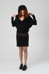 Hooded Dress, Slouchy Dress, Trendy Dress, Oversize Long Sleeve Dress, Bat Sleeve Top, Black Mini Dress, Casual Black Dress, V Neck Dress,