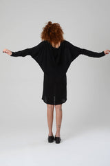 Hooded Dress, Slouchy Dress, Trendy Dress, Oversize Long Sleeve Dress, Bat Sleeve Top, Black Mini Dress, Casual Black Dress, V Neck Dress,