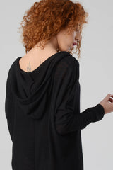 Hooded Dress, Slouchy Dress, Trendy Dress, Oversize Long Sleeve Dress, Bat Sleeve Top, Black Mini Dress, Casual Black Dress, V Neck Dress,