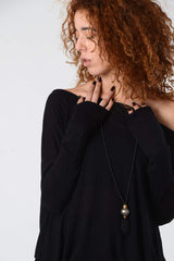 Black Tops, Long sleeve Top, Boat Neck Top, Oversize Wide Neck Shirt, Women's Loose Black Blouse, Black Women's Tops, Off Shoulder Blouse