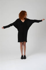 Hooded Dress, Slouchy Dress, Trendy Dress, Oversize Long Sleeve Dress, Bat Sleeve Top, Black Mini Dress, Casual Black Dress, V Neck Dress,