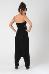 Black Harem Jumpsuit, Woman's Bohemian Strapless Jumpsuit, Women's Tribal Romper, Jumpsuits For Women, Long Strapless Woman Romper