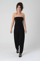Black Harem Jumpsuit, Woman's Bohemian Strapless Jumpsuit, Women's Tribal Romper, Jumpsuits For Women, Long Strapless Woman Romper