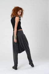 Harem Pants Grey, Drop-Crotch Pants, Burning Man Pants, Women Harem Pants, Gray Men Harem Pants, Boho Unisex Fall Harem Pants, Plus size
