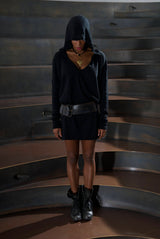 Hooded Dress, Slouchy Dress, Trendy Dress, Oversize Long Sleeve Dress, Bat Sleeve Top, Black Mini Dress, Casual Black Dress, V Neck Dress,