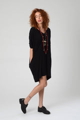 Loose Black Dress, Women Oversize Boho Dress, Short Black Dress, Lycra Bohemian Dress with Pockets, Urban Tunic Top, Casual / Evening Dress