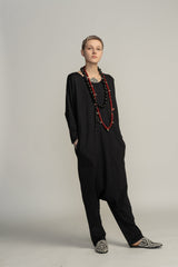 Black Harem Jumpsuit with pockets, Harem Jumpsuit, Drop Crotch Jumpsuit, Boho Jumpsuit, Jumpsuit with sleeves, Long romper, Women's Jumpsuit