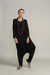 Black Harem Jumpsuit with pockets, Harem Jumpsuit, Drop Crotch Jumpsuit, Boho Jumpsuit, Jumpsuit with sleeves, Long romper, Women's Jumpsuit