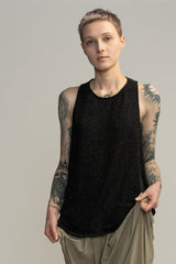 Evening Sparkling Black tank top, Loose sleeveless black top, Sexy black top, Open back top, A Line Black Tank Top, Shiny Summer top