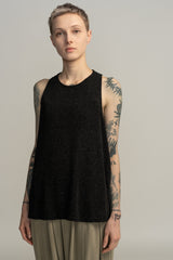 Evening Sparkling Black tank top, Loose sleeveless black top, Sexy black top, Open back top, A Line Black Tank Top, Shiny Summer top