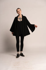 Black Cape Jacket, Evening A-Line Jacket, Kimono Elegant Jacket, Flared Wide Sleeves, Japanese Women's Black Evening Cardigan, Cover Up