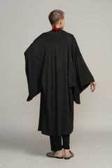 Japanese Haori Jacket, Kimono Oversize Cardigan, Grey Urban Casual to Evening Bohemian Black Cape Cover Up