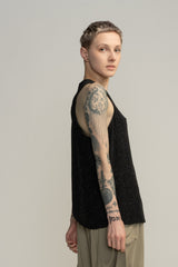 Evening Sparkling Black tank top, Loose sleeveless black top, Sexy black top, Open back top, A Line Black Tank Top, Shiny Summer top