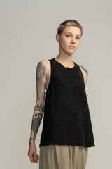 Evening Sparkling Black tank top, Loose sleeveless black top, Sexy black top, Open back top, A Line Black Tank Top, Shiny Summer top