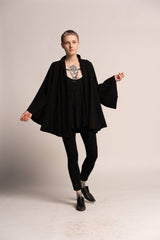 Black Cape Jacket, Evening A-Line Jacket, Kimono Elegant Jacket, Flared Wide Sleeves, Japanese Women's Black Evening Cardigan, Cover Up