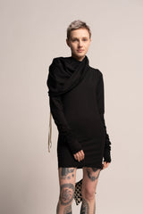 Black Urban Dress, Black Mini Dress, Urban Clothing, Women's Hoodie Dress, Long Sleeve Dress ,Pencil Dress, Hoodie Dress, Black Clothing