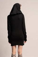 Black Urban Dress, Black Mini Dress, Urban Clothing, Women's Hoodie Dress, Long Sleeve Dress ,Pencil Dress, Hoodie Dress, Black Clothing