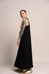 Black Tank Maxi Dress, Sleeveless High Neck Loose Dress, Sexy Open Back A Line Dress, Summer Casual Evening Maxi Dress, Urban Boho Dress