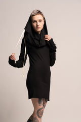 Black Urban Dress, Black Mini Dress, Urban Clothing, Women's Hoodie Dress, Long Sleeve Dress ,Pencil Dress, Hoodie Dress, Black Clothing
