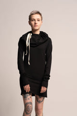 Black Urban Dress, Black Mini Dress, Urban Clothing, Women's Hoodie Dress, Long Sleeve Dress ,Pencil Dress, Hoodie Dress, Black Clothing