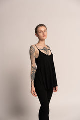 Evening Sparkling Black tank top, A Line Black Tank Top, Loose sleeveless black top, Sexy black top, Open back top, Shiny Summer top