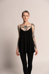 Evening Sparkling Black tank top, A Line Black Tank Top, Loose sleeveless black top, Sexy black top, Open back top, Shiny Summer top