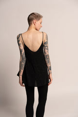 Evening Sparkling Black tank top, A Line Black Tank Top, Loose sleeveless black top, Sexy black top, Open back top, Shiny Summer top