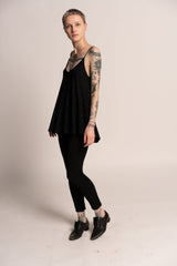 Evening Sparkling Black tank top, A Line Black Tank Top, Loose sleeveless black top, Sexy black top, Open back top, Shiny Summer top