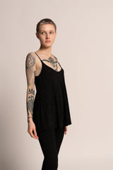 Evening Sparkling Black tank top, A Line Black Tank Top, Loose sleeveless black top, Sexy black top, Open back top, Shiny Summer top