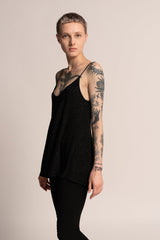 Evening Sparkling Black tank top, A Line Black Tank Top, Loose sleeveless black top, Sexy black top, Open back top, Shiny Summer top