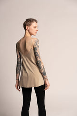 Shiny cream Summer top, Evening Sparkling cream tank top, A Line Tank Top, Loose sleeveless beige top, Sexy beige top, Low back sexy top