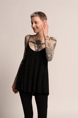 Evening Sparkling Black tank top, A Line Black Tank Top, Loose sleeveless black top, Sexy black top, Open back top, Shiny Summer top