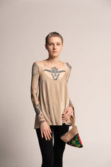 Shiny cream Summer top, Evening Sparkling cream tank top, A Line Tank Top, Loose sleeveless beige top, Sexy beige top, Low back sexy top