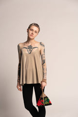 Shiny cream Summer top, Evening Sparkling cream tank top, A Line Tank Top, Loose sleeveless beige top, Sexy beige top, Low back sexy top