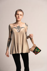 Shiny cream Summer top, Evening Sparkling cream tank top, A Line Tank Top, Loose sleeveless beige top, Sexy beige top, Low back sexy top