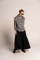 Black and White Prints, Turtleneck Tops, Oversized Shirt, Loose Black and White Top, Urban Clothing, Cotton Tops For Women, Cotton Shirt