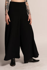 Black Wide Leg Palazzo Pants, Women Evening Elegant Skirt Pants, Boho Flared Bell Bottoms, Black Hippie Jersey Cotton Trousers