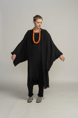 Japanese Haori Jacket, Kimono Oversize Cardigan, Grey Urban Casual to Evening Bohemian Black Cape Cover Up
